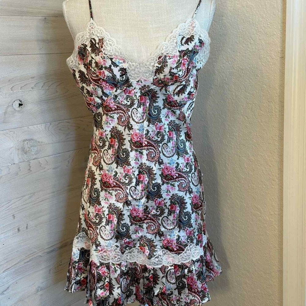 Victoria Secrets Floral Paisley Lace Trim Cami Mini Dress Lingerie Sleepwear‎ - Picture 3 of 14